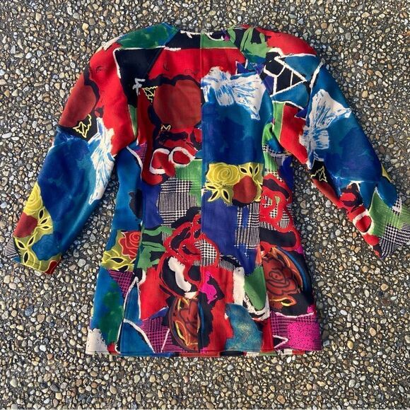 Vintage 1990’s Emanuel Ungaro Avant Garde op art colorful fitted blazer S/M - Picture 4 of 8